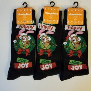 Ren & Stimpy Adult Socks Bundle Lot FUN Christmas Holiday "Happy Joy Joy" Quote